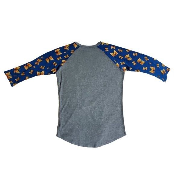 LuLaRoe Randy gray blue raglan sleeve butterfly top sz S - Picture 2 of 12